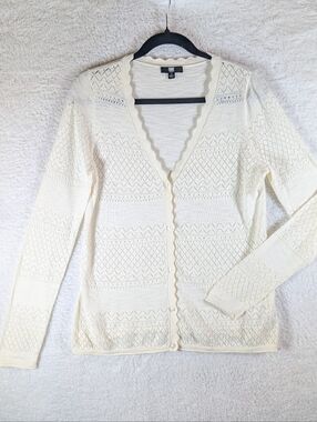 Frye Cream Openwork Button-Front Cardigan Sweater